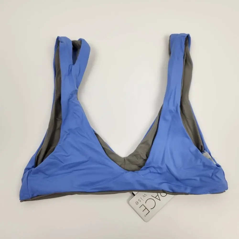 L*Space One Wave Bikini Top Reversible Gray Blue Size Small NWT